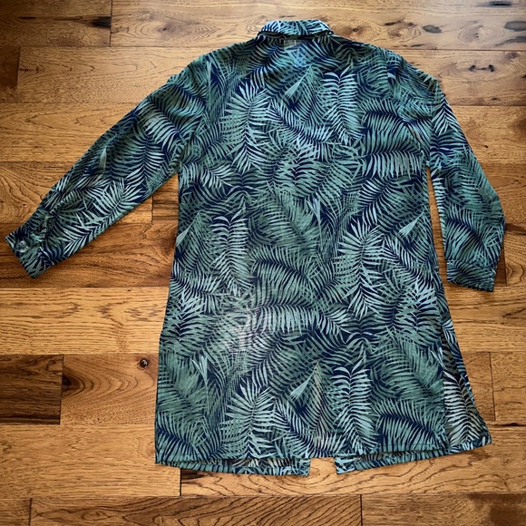 Coldwater Creek Sheer Long Sleeve Palm Print Swim Cover Up Duster Size SP - Picture 8 of 9